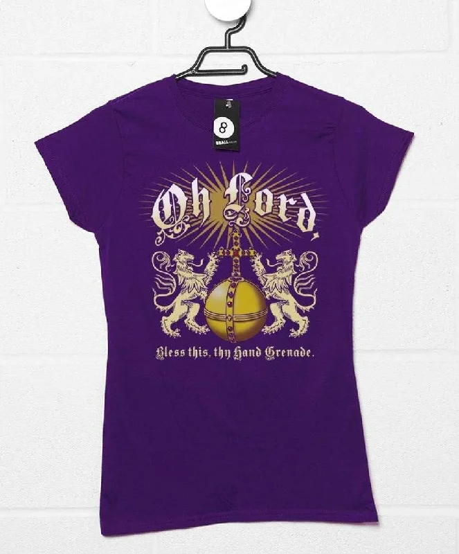 Lord Bless Thy Hand Grenade Womens Fitted T-Shirt, Inspired By The Holy Grail Hooded Caped Shawl Collar Lord Bless Thy Hand Grenade Womens Fitted T-Shirt, Inspired By The Holy Grail Hooded Caped Shawl Collar