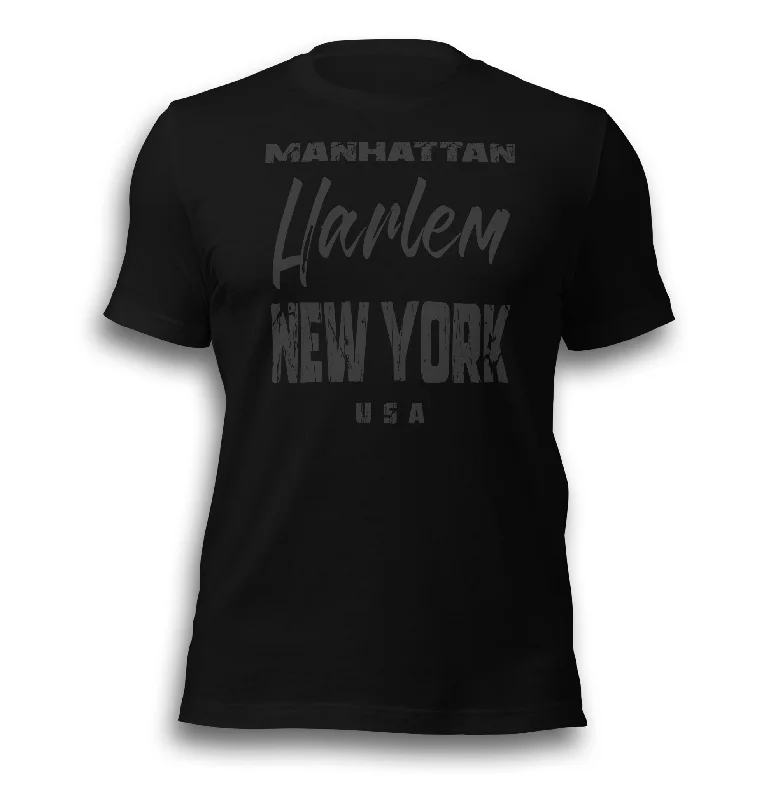 MANHATTAN HARLEM NY BLACK UNISEX T-SHIRT Welt Pockets Slit Pockets Flap Pockets