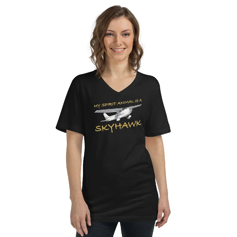 My Spirit Animal is a Skyhawk short sleeve v-neck T-shirt (yellow) Beaded Sequined Faux Fur