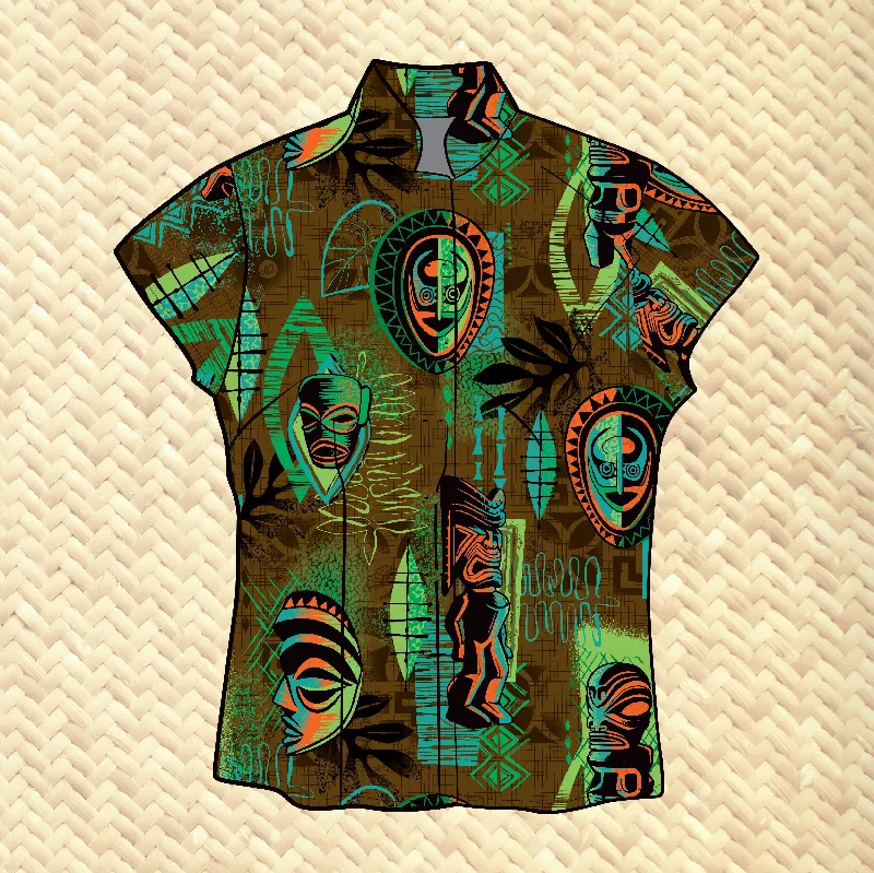 LAST CHANCE, 'Tropic Tradewinds' Classic Aloha Button Up-Shirt - Womens Ribbed T-Shirt High Neck Heavyweight LAST CHANCE, 'Tropic Tradewinds' Classic Aloha Button Up-Shirt - Womens Ribbed T-Shirt High Neck Heavyweight