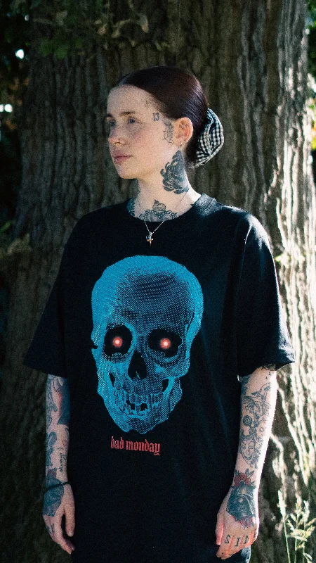 Screen Skull / Front Print Tee Blue Terry Blend Velvet Blend Canvas Blend