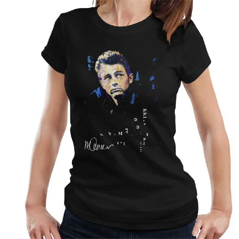 Sidney Maurer Original Portrait Of Actor James Dean Women's T-Shirt V-Neck T-Shirt Long Sleeve Cotton