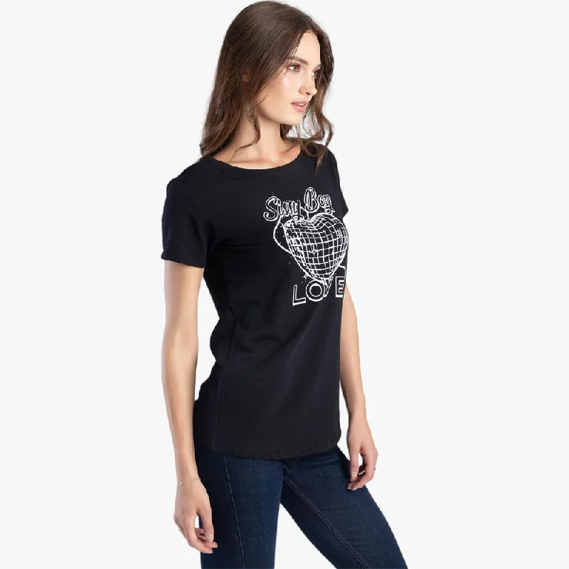 Sissy Boy Womens ;Ulti Tech Print Short Sleeve Tee Black Asymmetrical Pockets Print