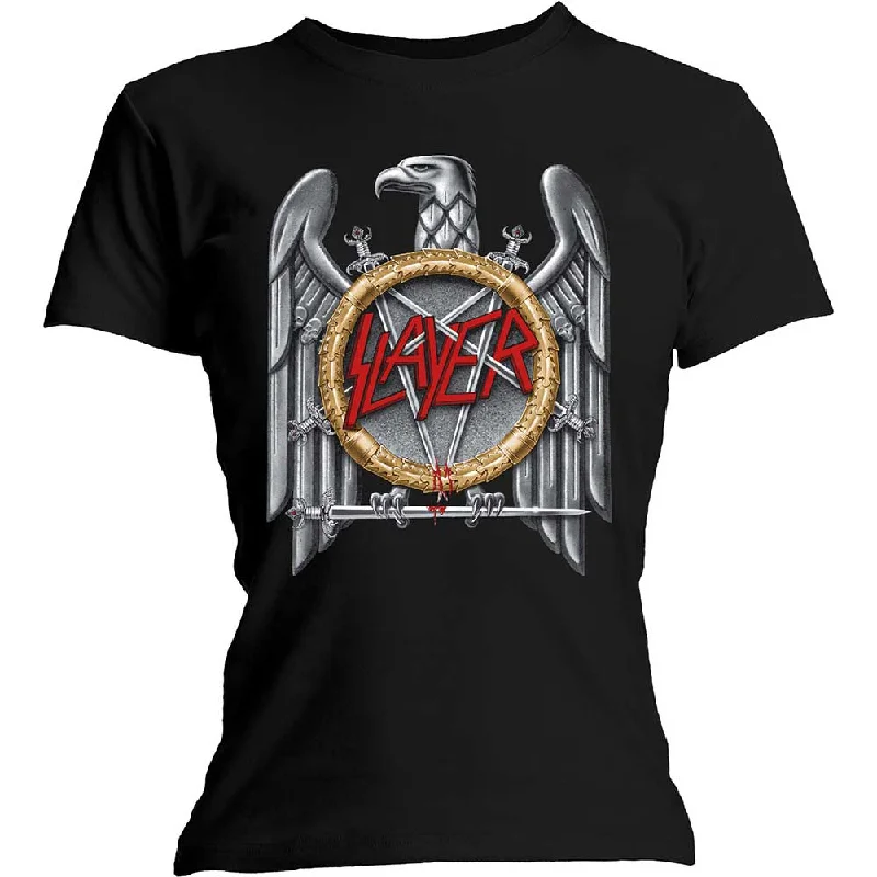 Slayer Silver Eagle Ladies T-Shirt Welt Pockets Slit Pockets