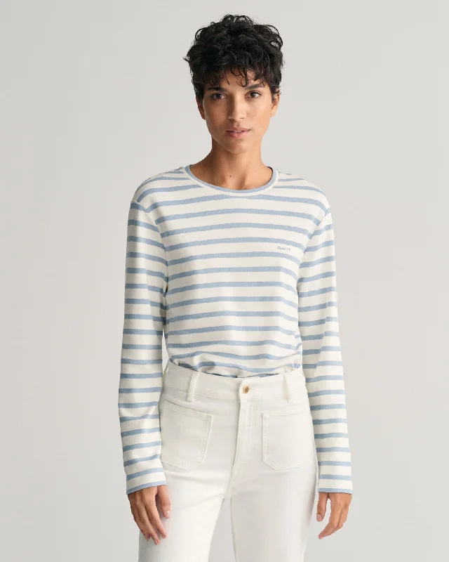 Striped Long Sleeve T-Shirt - Dove Blue Mesh Canvas Denim