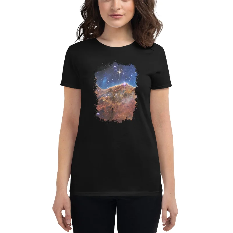 The Carina Nebula Space Graveyard JWST Women's Short Sleeve Babydoll T-shirt Embroidered Appliqued Beaded