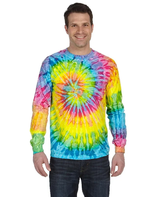 Tie-Dye 100% Cotton Long Sleeve Tie-Dyed T-Shirt | Saturn Striped Floral Plaid