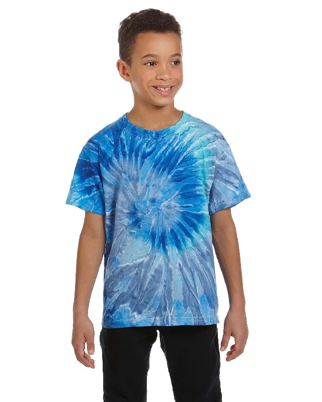 Tie-Dye Youth 100% Cotton Tie-Dyed T-Shirt | Blue Jerry Collared Crew Neck Turtle Neck