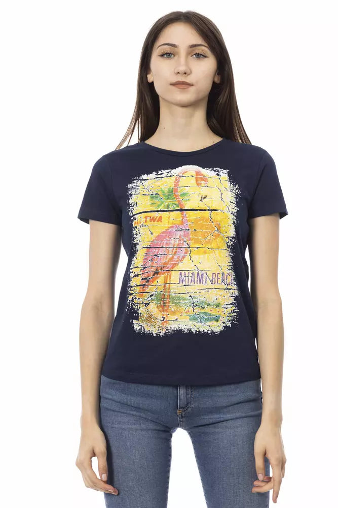 Trussardi Action Chic Blue Short Sleeve Round Neck Tee Denim Fabric Leather Fabric Suede Fabric Trussardi Action Chic Blue Short Sleeve Round Neck Tee Denim Fabric Leather Fabric Suede Fabric