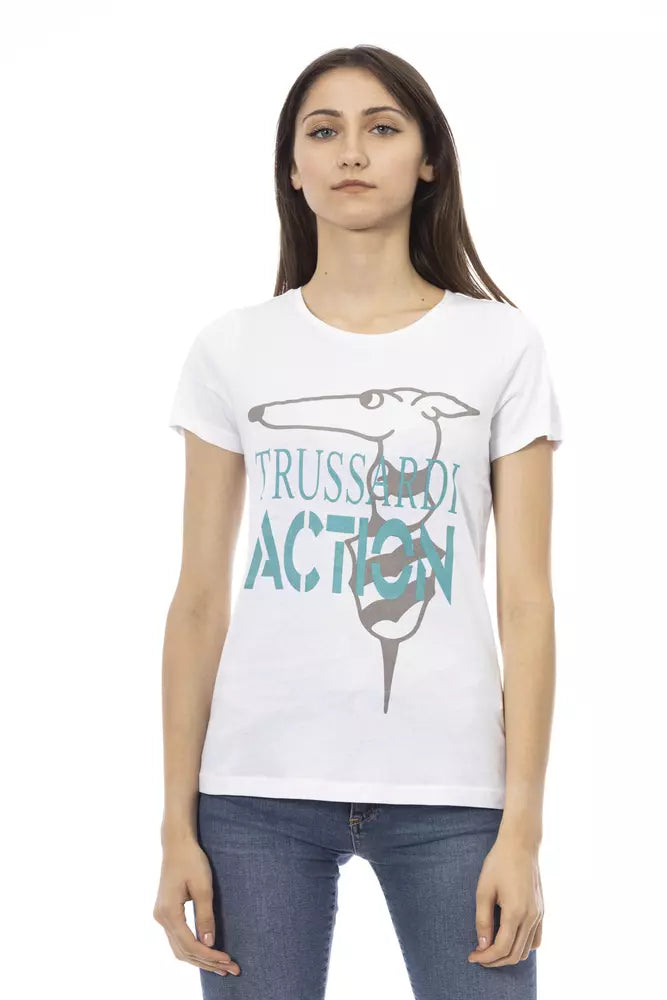 Trussardi Action Chic White Printed Tee: Summer Wardrobe Essential Front Pockets Side Pockets Patch Pockets