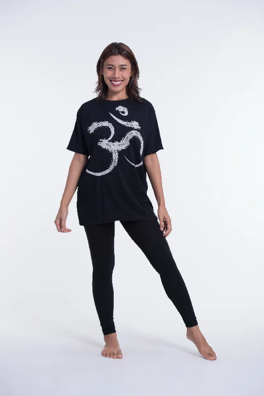 Unisex Om Tattoo Cotton T-Shirt in Black Handmade Hand-knitted Hand-woven