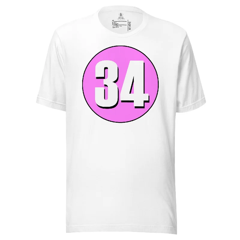 Unisex t-shirt: White on Pink 34 Zippered Front Buttoned Front Snap Front