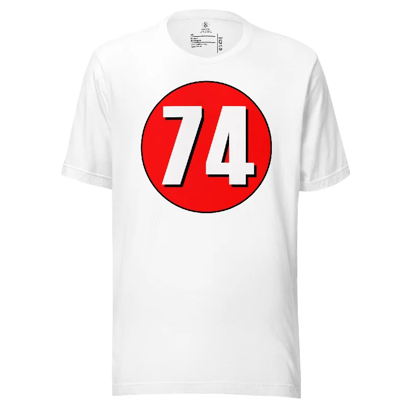 Unisex t-shirt: White on Red 74 Fashionable Trendy Casual