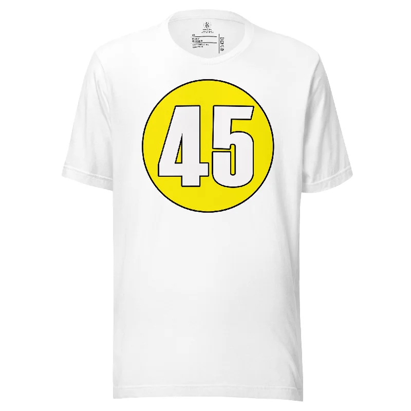 Unisex t-shirt: White on Yellow 45 Polka Dot Checkered Tartan