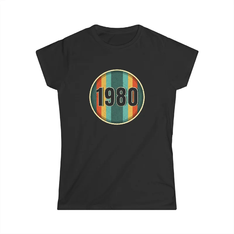 Vintage 1980 Birthday Shirts for Women Funny 1980 Birthday Womens T Shirt Polka Dot Checkered Tartan