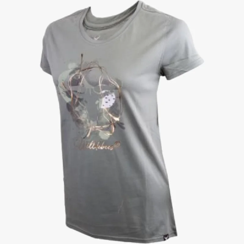 Wildebees Womens Splatter Logo Tee Sage Leaf Satin Fabric Silk Fabric Chiffon Fabric