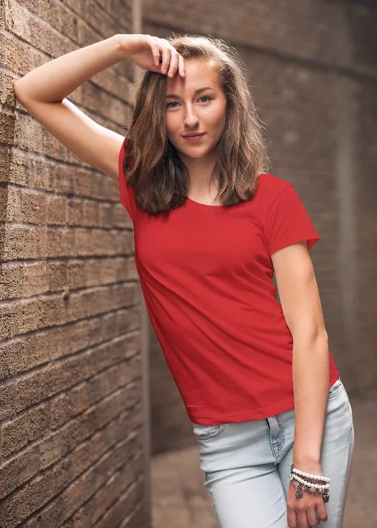 Women Solid Half Sleeve T-Shirt - Candy Red Cozy Warm Stylish