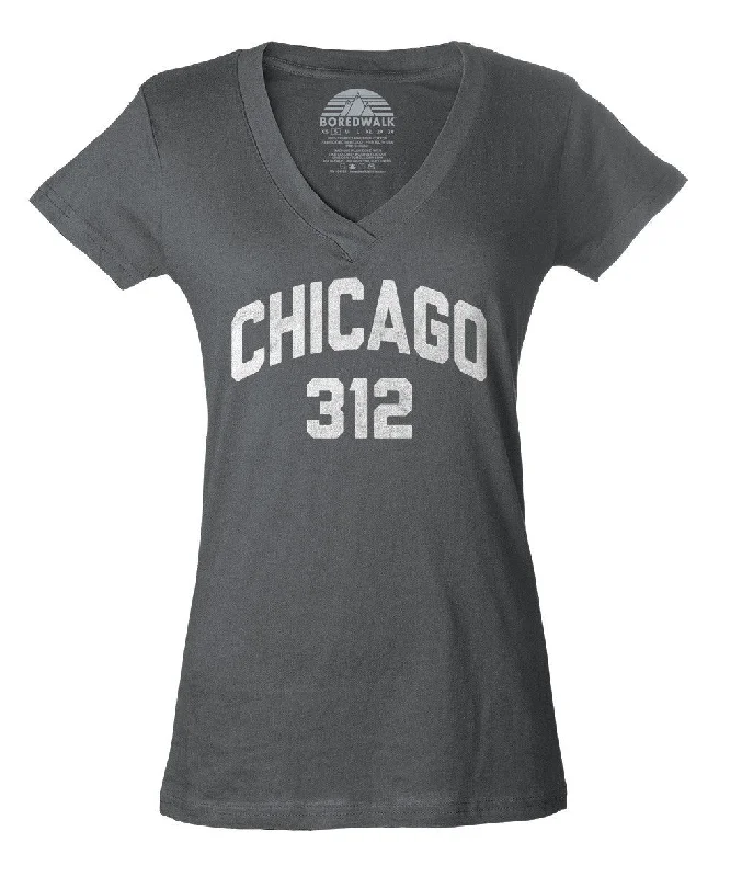 Women's Chicago 312 Area Code Vneck T-Shirt Graphic T-Shirt Round Neck Polyester