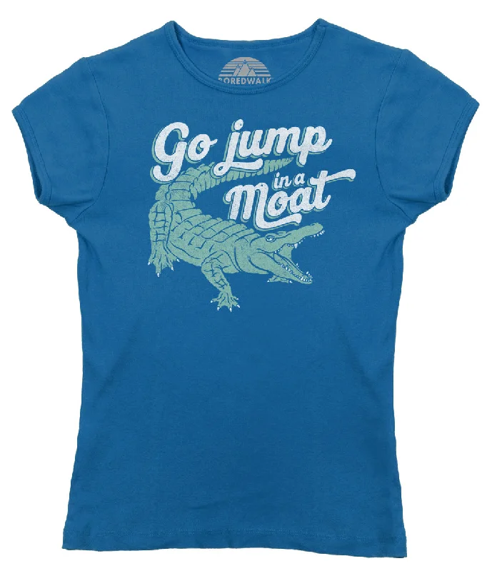 Women's Go Jump in a Moat Alligator T-Shirt Collared T-Shirt Boat Neck A-Line