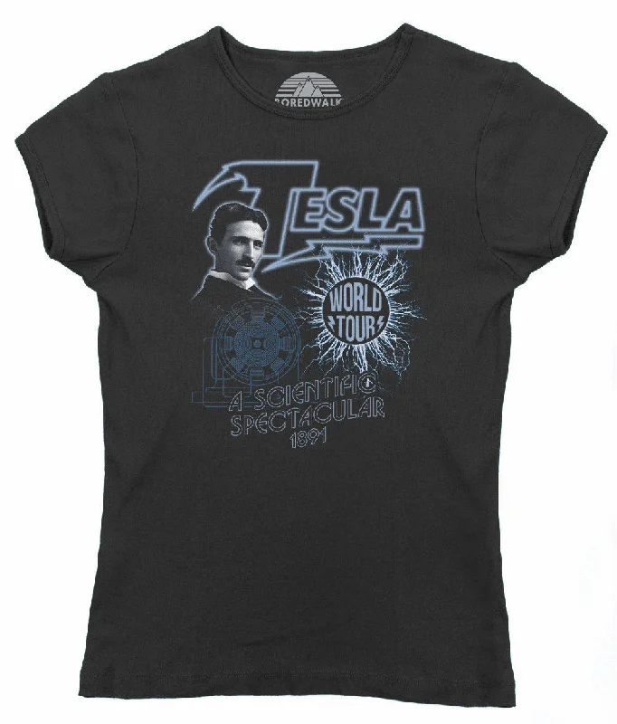 Women's Nikola Tesla World Tour T-Shirt - Geeky Cool Science Mesh Canvas Denim