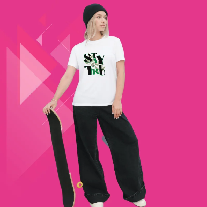 "Embrace Your Authenticity with Our Women's 'Stay True' Printed White T-Shirt" Thin T-Shirt Open Front Quick Dry "Embrace Your Authenticity with Our Women's 'Stay True' Printed White T-Shirt" Thin T-Shirt Open Front Quick Dry