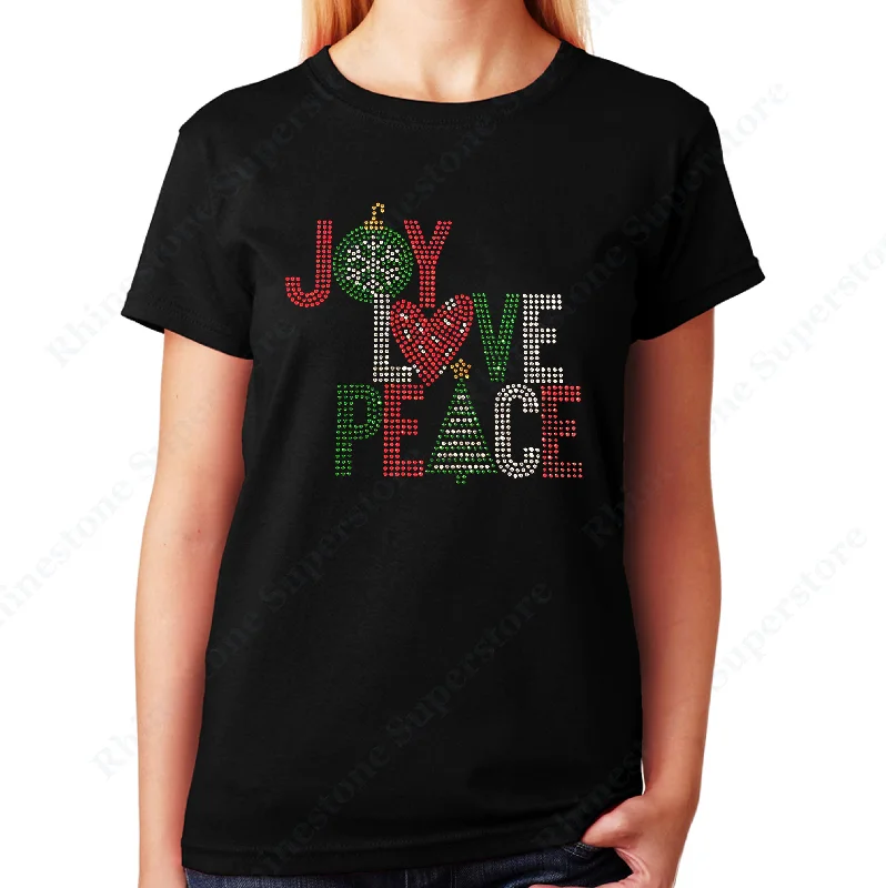 Women's / Unisex T-Shirt with Christmas Joy Love Peace in Rhinestones Anti-Shrink Durable Soft