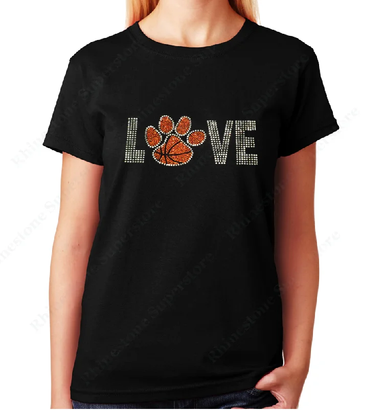 Women's / Unisex T-Shirt with Love Basketball Paw in Rhinestones Handmade Hand-knitted Hand-woven