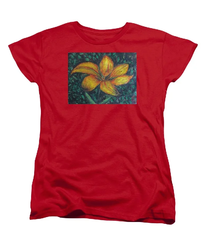 Yellow Petals - Women's T-Shirt (Standard Fit) Jersey Fabric Tulle Fabric Batik Fabric Yellow Petals - Women's T-Shirt (Standard Fit) Jersey Fabric Tulle Fabric Batik Fabric