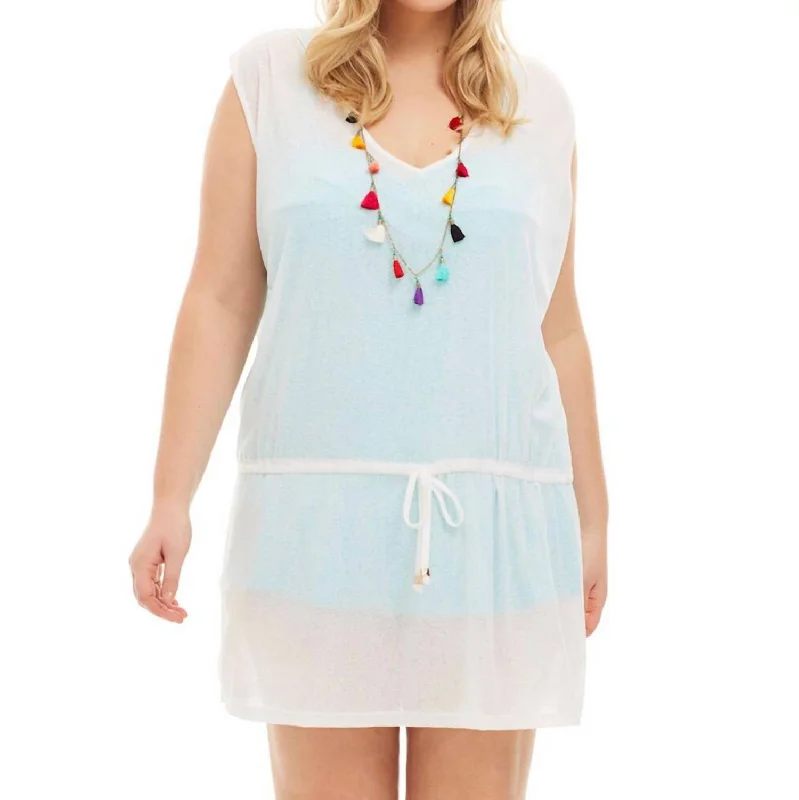 Plus Size Drawstring Tank Cover Up Dress In White sleep tank top