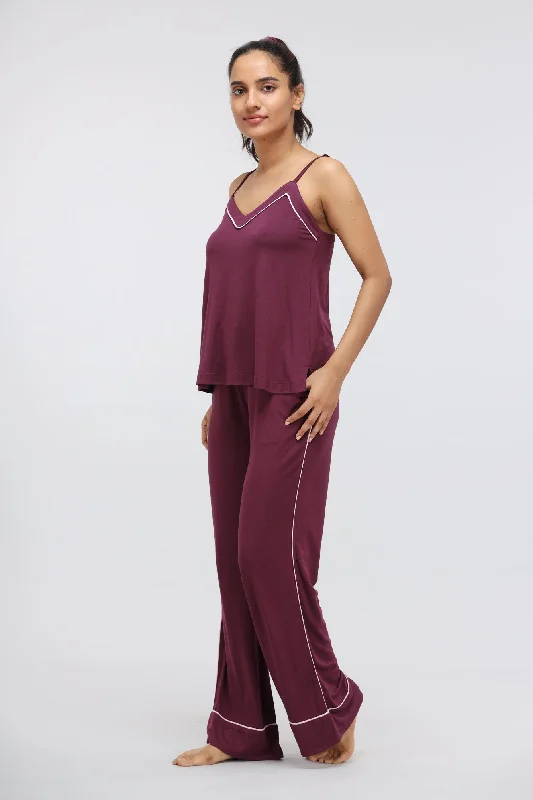 Wine Piping Modal Pajama Set with Tank Top boho tank top